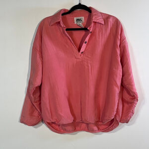 Vintage ML Sport Pink Silk Pullover Jacket Women’s Small Buttons Balletcore